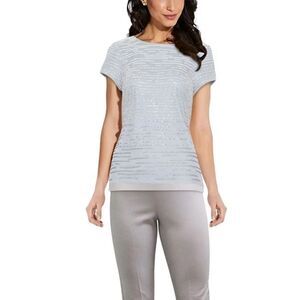 ADRIANNA PAPELL Womens Blue Sequined  Printed Short Sleeve Scoop Neck Cocktail